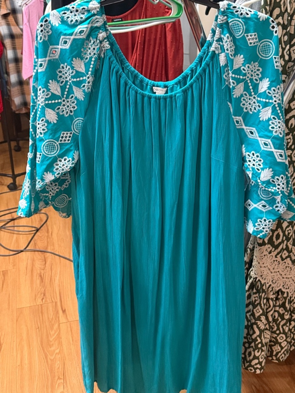 Cato Turquoise Maxi Dress with White Embroidered Sleeves